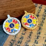 Hand-painted mineral pigment mandala black gold five-character scripture Thangka six-character mantra round small Thangka - Image 2