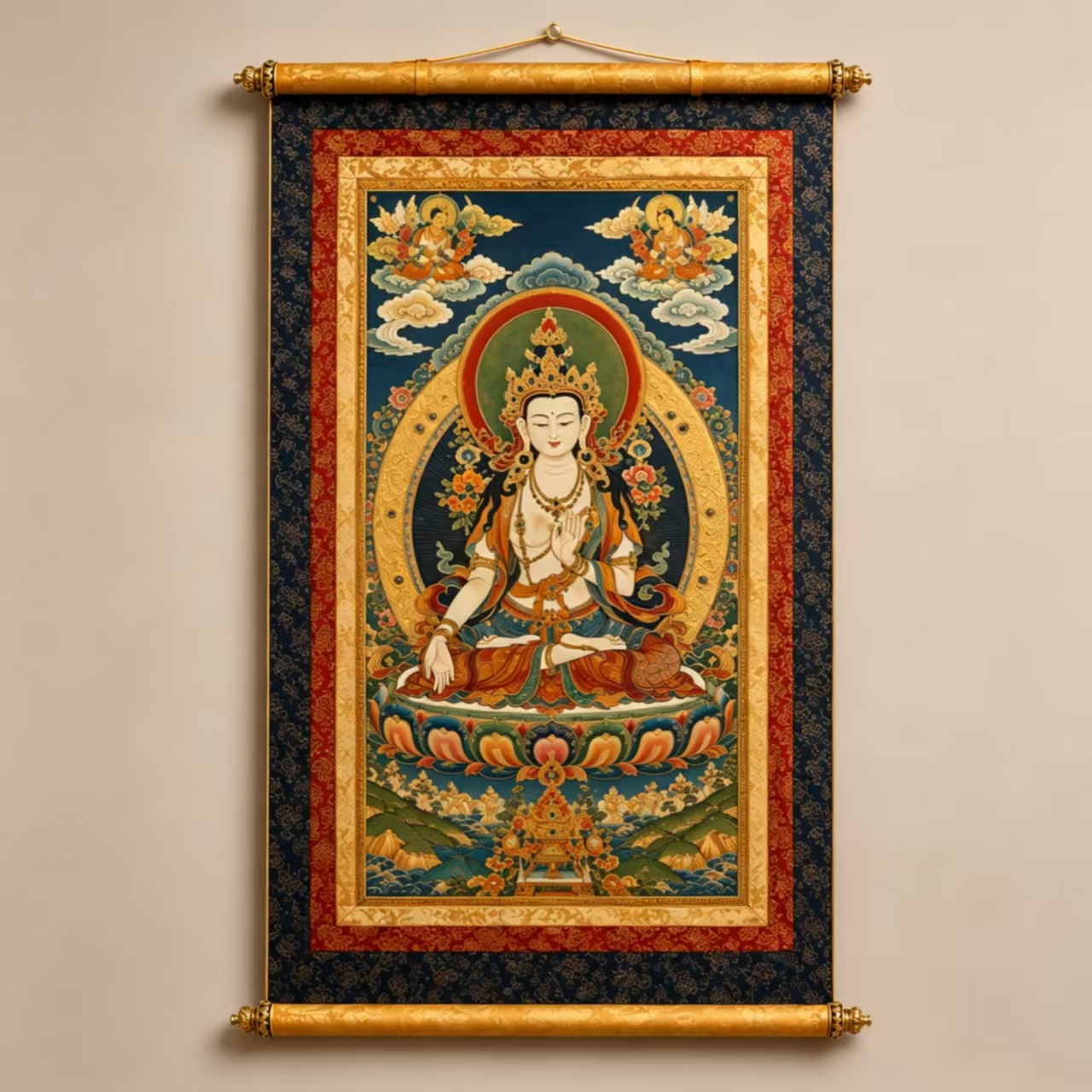 主图 Inner Mongolian Characteristic Thangka White Tara Silk Scroll Wall Art for Meditation Room Worship - Image 1