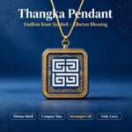 Tibetan Swastika Meander Pattern Square Thangka Pendant