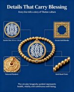 Tibetan Longevity Symbol Antique Gold Beaded Thangka Bracelet - Image 2