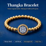 Tibetan Longevity Symbol Antique Gold Beaded Thangka Bracelet