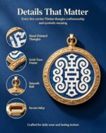 Tibetan Longevity Symbol Antique Gold Frame Amulet Pendant - Image 3