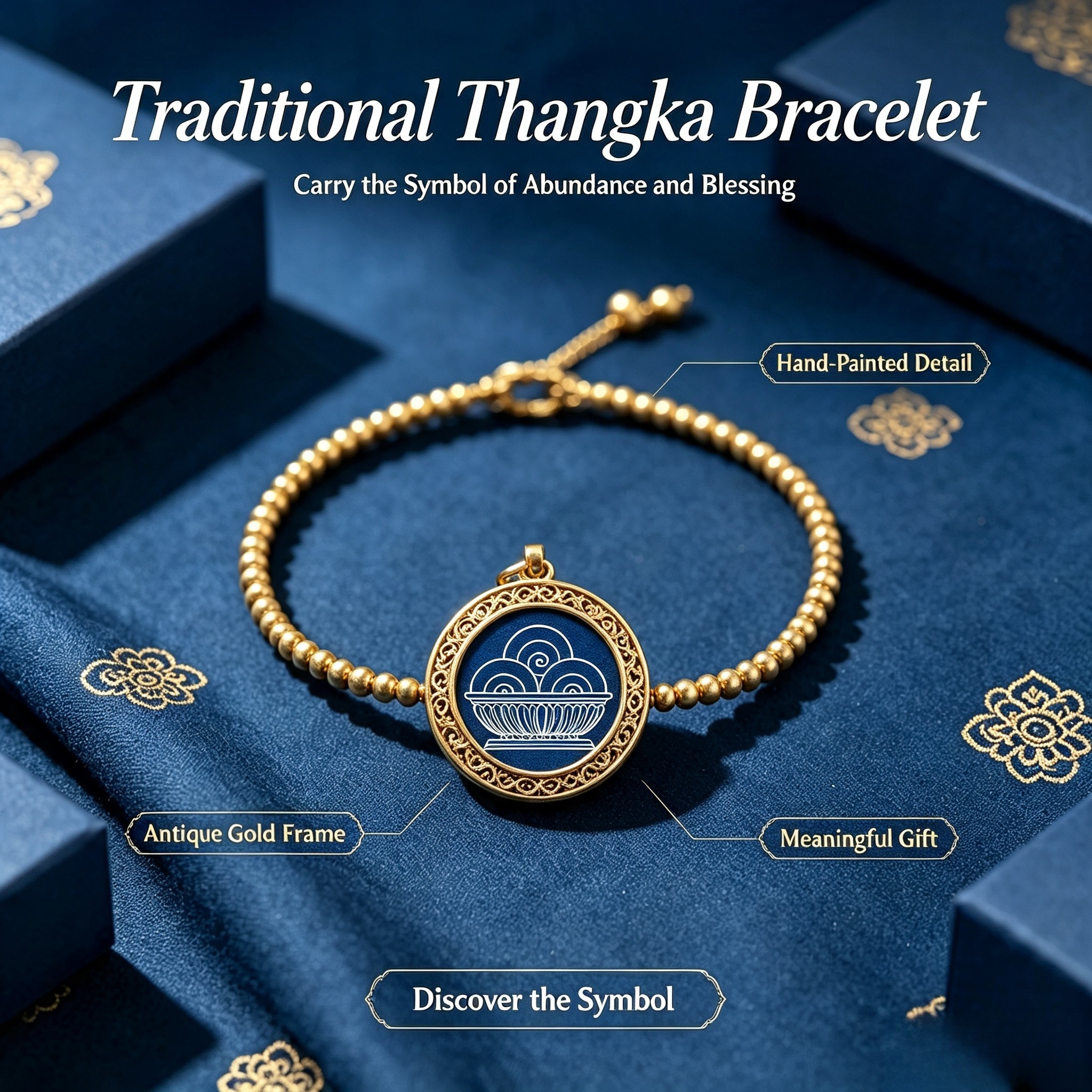 黄丹手链主图 Tibetan Bumpa Huang Dan Thangka Beaded Bracelet - Image 1