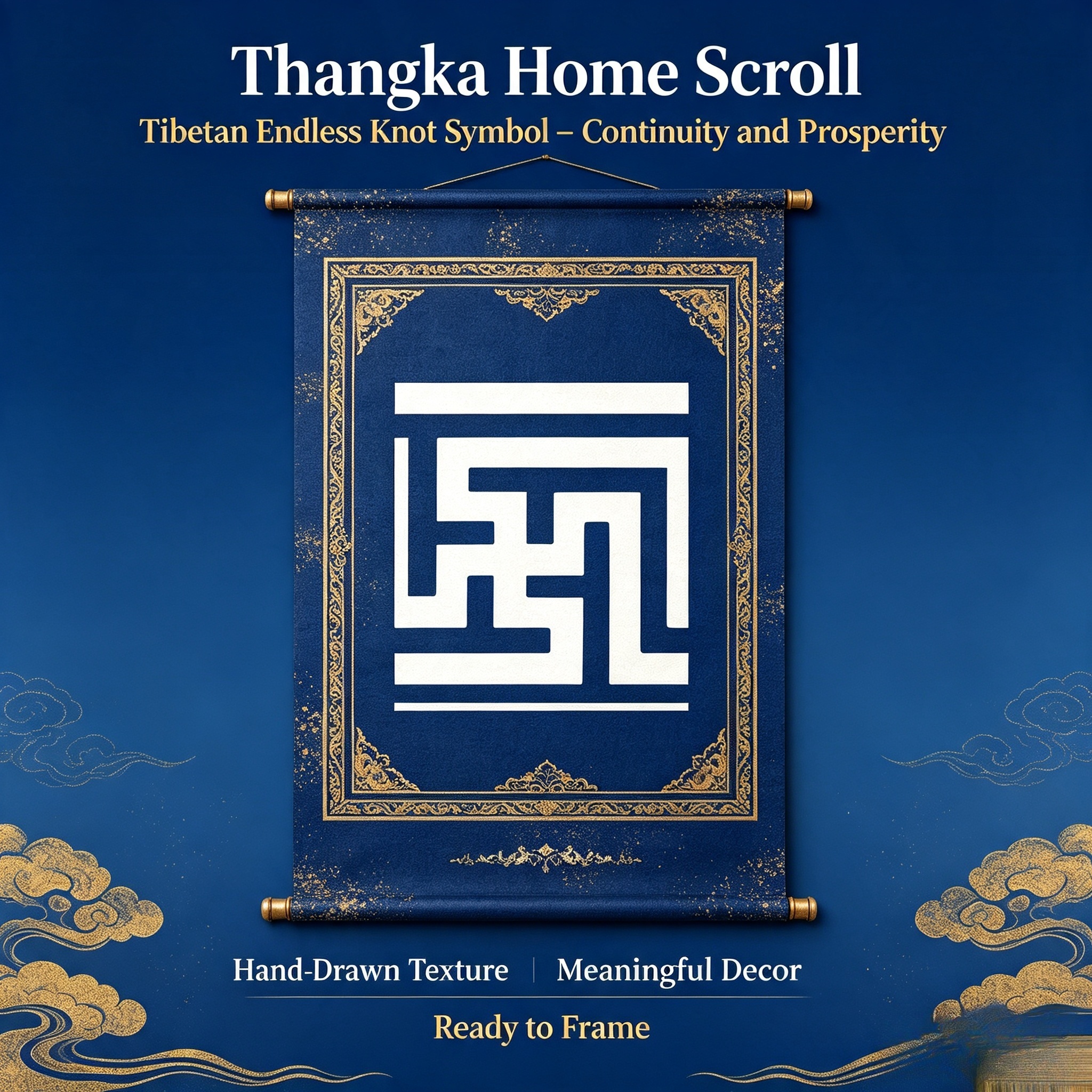 万字家装主图 Yongzhong Endless Swastika Tibetan Thangka Wall Art, Traditional Continuous Totem Living Room Hanging Decor - Image 1