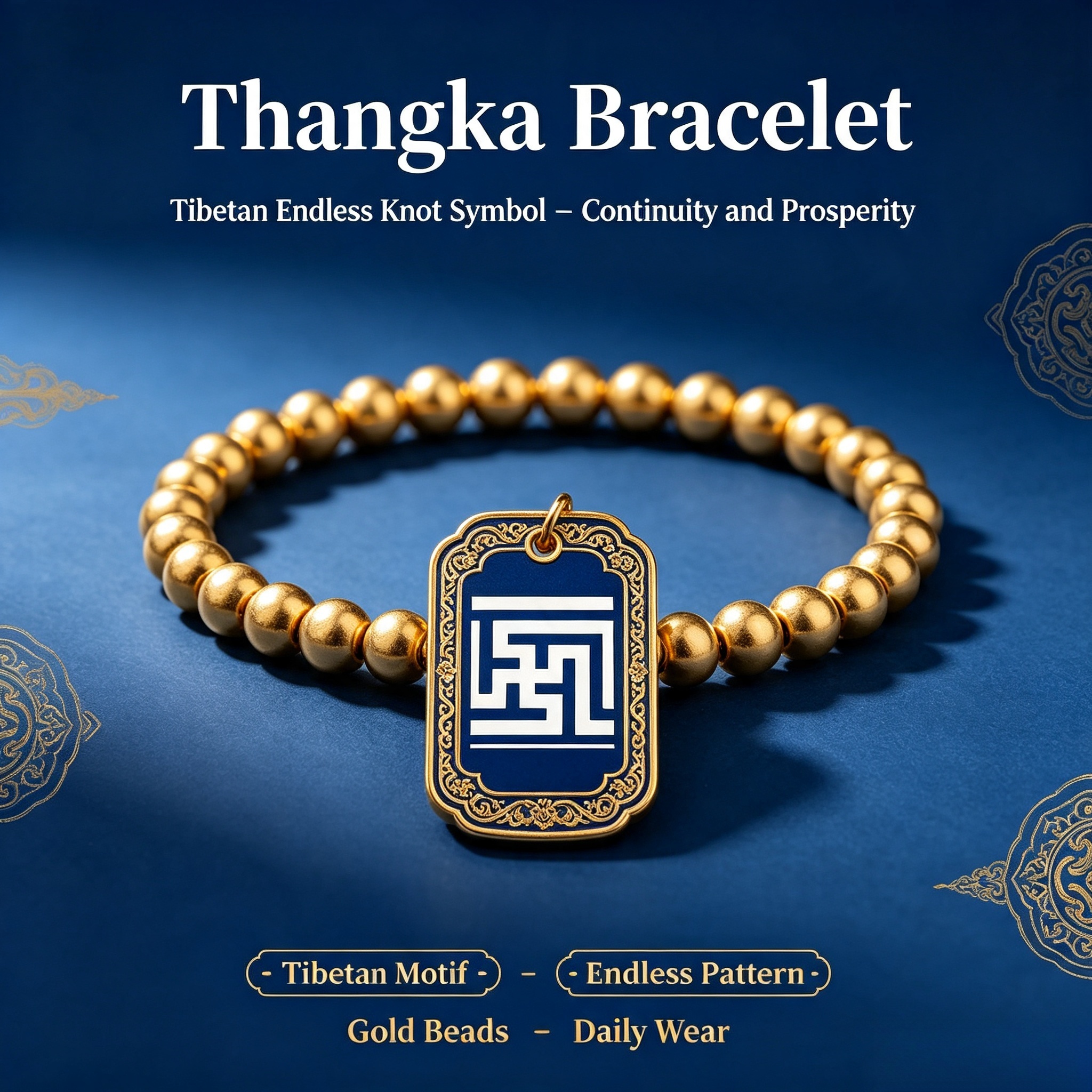 万字手链主图 Yongzhong Swastika Pattern Tibetan Thangka Bracelet, Traditional Auspicious Totem Woven Prayer Band - Image 1