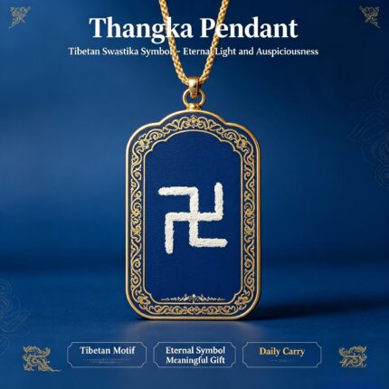 Yongzhong Swastika Thangka Pendant, Ancient Tibetan Auspicious Symbol Blessing Ghau Amulet