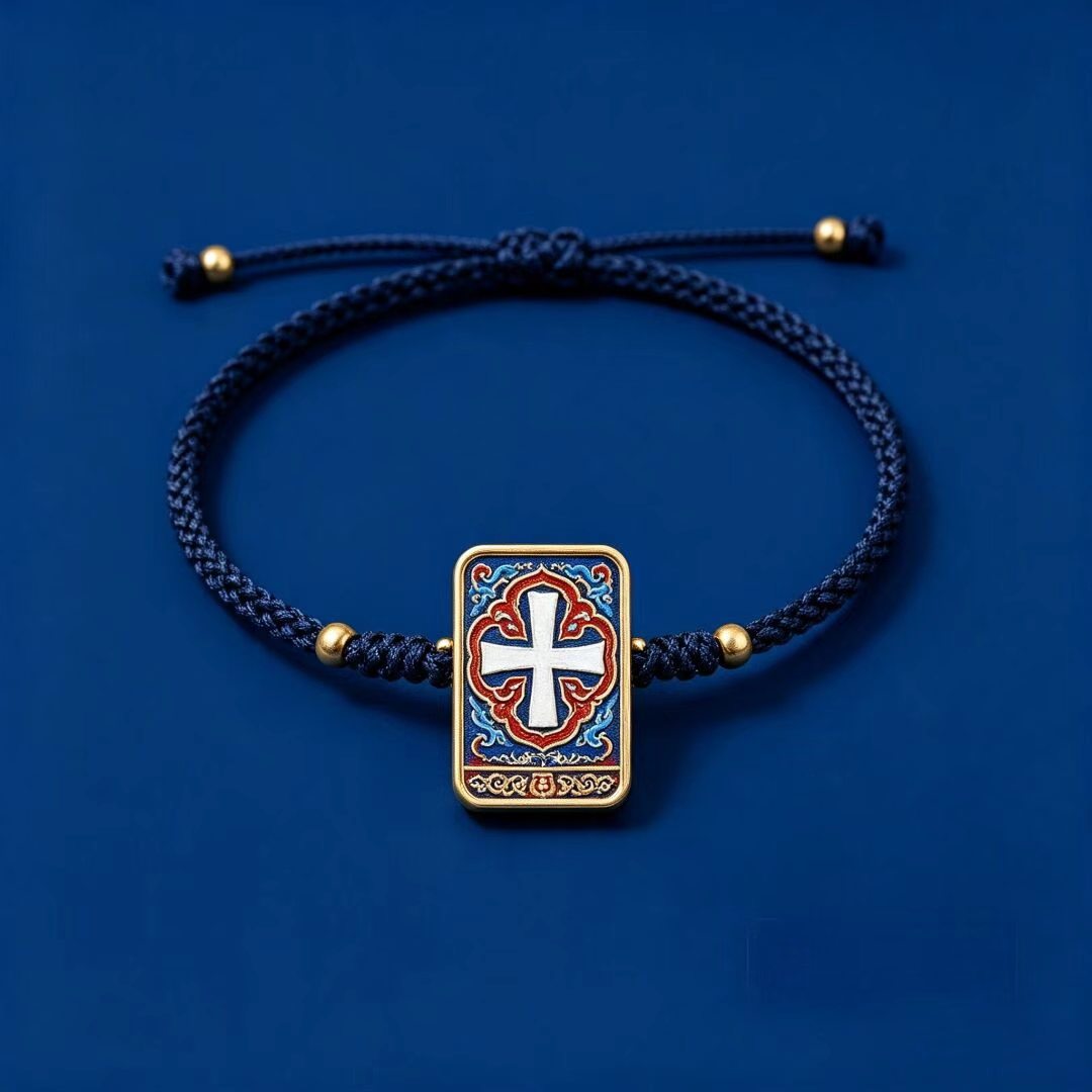十字纹手链主图 Jia Luo Cross Symbol Tibetan Thangka Bracelet Ancient Sacred Pattern Woven Jewelry - Image 1