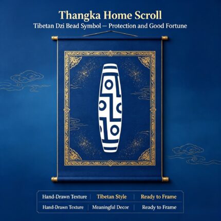 Dzi Bead Pattern Tibetan Thangka Wall Art, Traditional Plateau Totem Living Room Hanging Decor