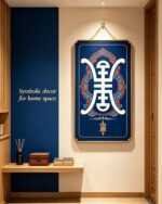 Ze Ji Longevity Symbol Tibetan Thangka Wall Art, Sino-Tibetan Auspicious Pattern Vertical Home Hanging Decor
