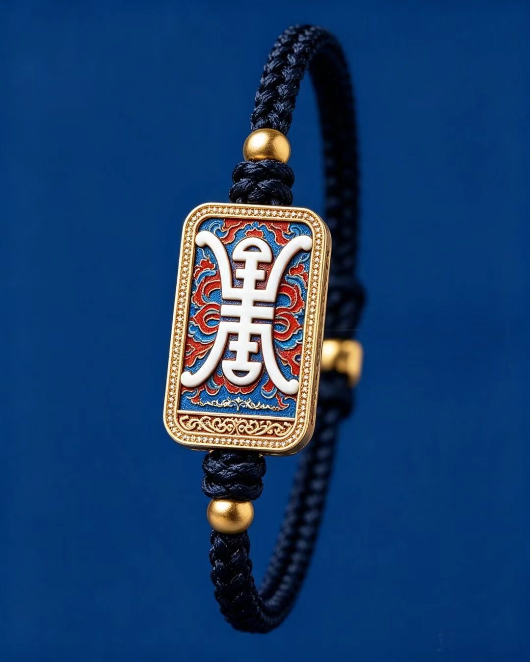 寿字纹手链主图 Ze Ji Longevity Symbol Tibetan Thangka Bracelet Sino-Tibetan Auspicious Pattern Woven Jewelry - Image 1