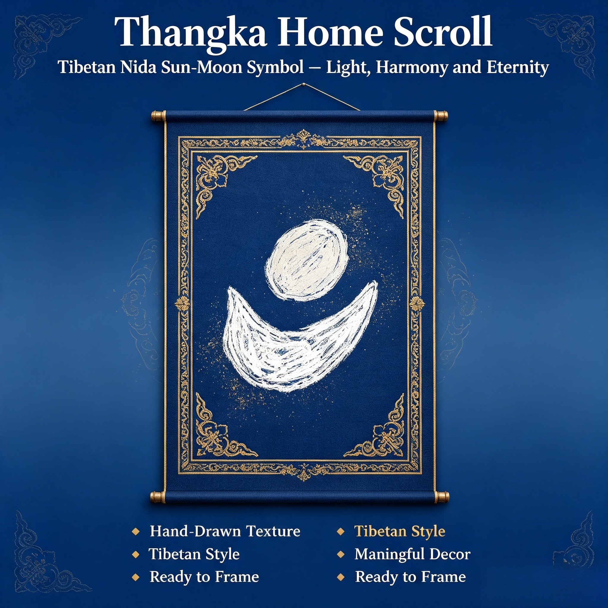 尼达家装主图 Nida Sun Moon Tibetan Thangka Wall Art, Traditional Plateau Astrology Symbol Living Room Hanging Decor - Image 1