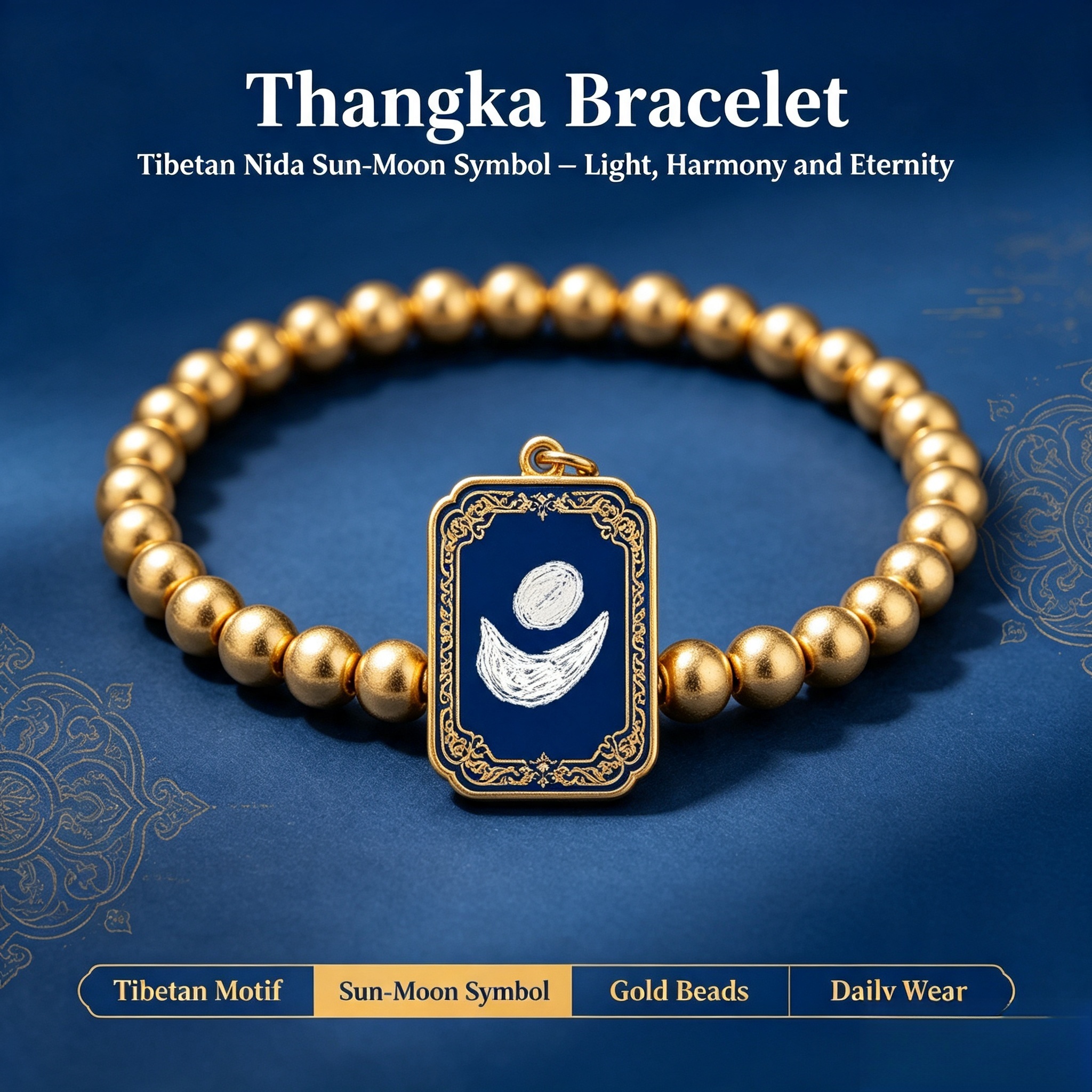 尼达手链主图 Nida Sun Moon Tibetan Thangka Bracelet, Ancient Bon Astrological Totem Woven Prayer Band - Image 1