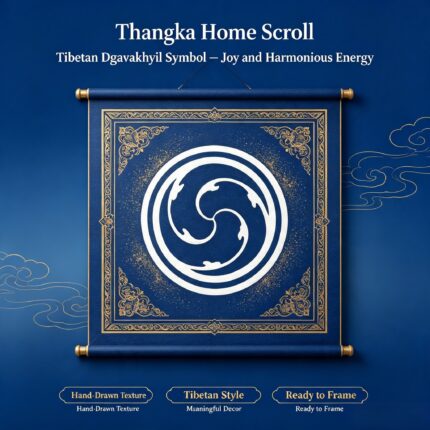 Happy Swirl Dgav-Vkhyil Tibetan Thangka Wall Art, Traditional Plateau Auspicious Symbol Living Room Hanging Decor