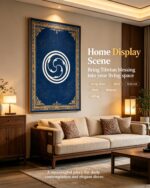 Happy Swirl Dgav-Vkhyil Tibetan Thangka Wall Art, Traditional Plateau Auspicious Symbol Living Room Hanging Decor - Image 3