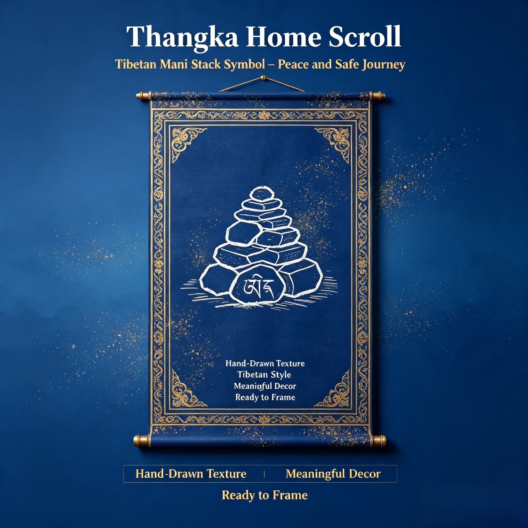 玛尼堆家装主图 Mani Pile Dobang Tibetan Thangka Wall Art, Snowland Sacred Stone Totem Living Room Hanging Decor - Image 1