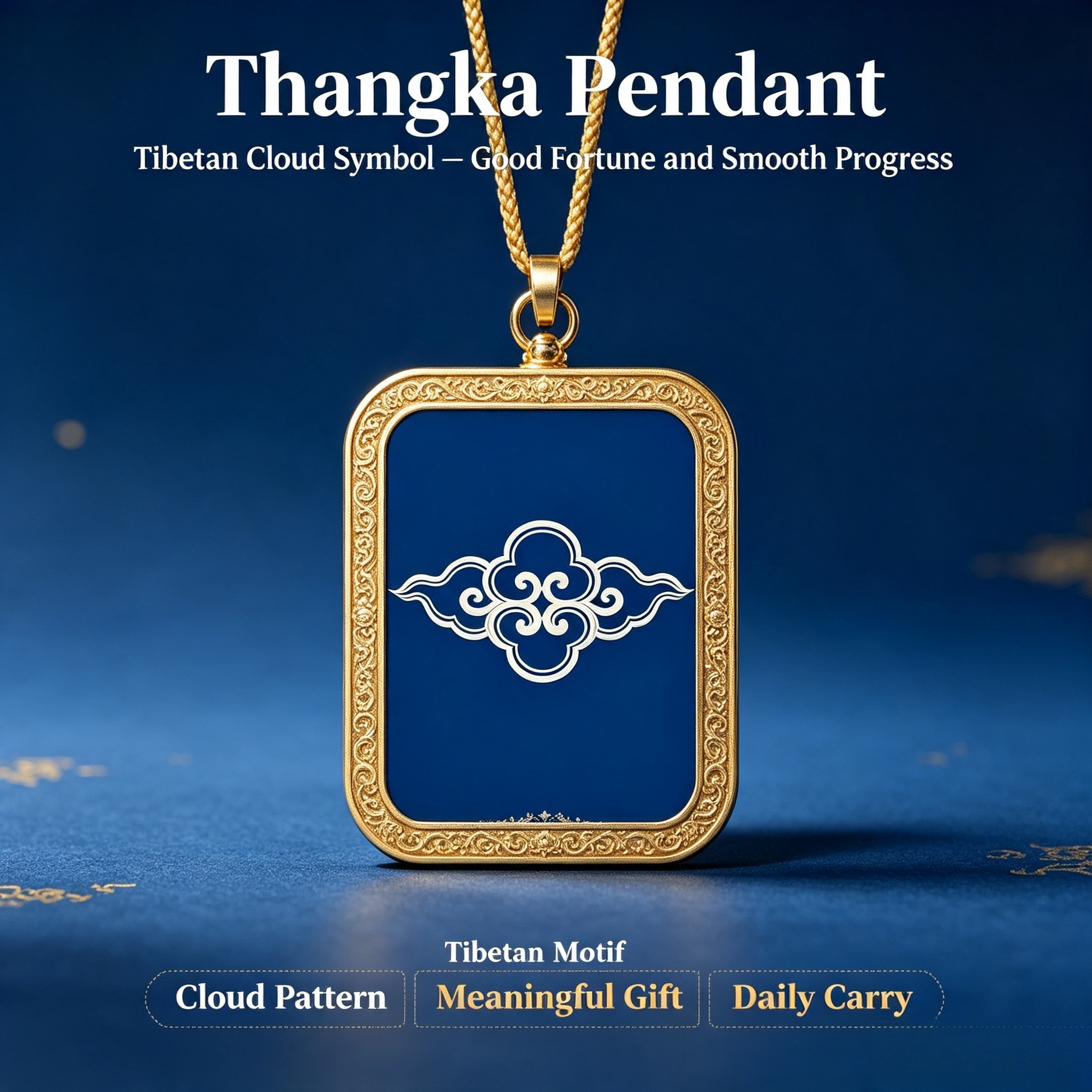 祥云纹挂件主图 Tibetan Auspicious Cloud Pattern Thangka Pendant, Traditional Plateau Symbol Prosperity Prayer Ghau Amulet - Image 1
